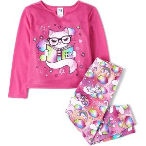 The Children’s Place girls Long Sleeve Top and Pants,2 Piece Pajama Set(Cat Reading)