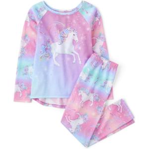 The Children’s Place girls Long Sleeve Top and Pants,2 Piece Pajama Set(Pink Unicorn Swirl)