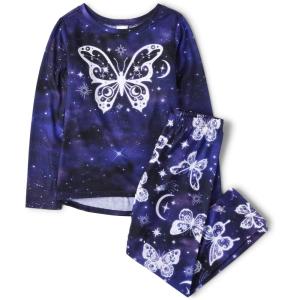 The Children’s Place girls Long Sleeve Top and Pants,2 Piece Pajama Set(Royal Blue Butterfly)