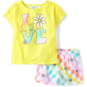 The Children’s Place girls Short Sleeve Top and Shorts 2 Piece Pajama Set(Love)
