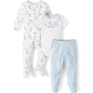 The Children’s Place unisex-baby And Newborn 100% Cotton Take Me Home 3-piece Set Long Sleeve Bodysuit, Short Sleeve Bodysuit, and Pant