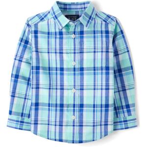 The Children’s Place,Baby Boys,and Toddler Poplin Long Sleeve Button Down Shirt,Mellow Aqua Plaid,18 Months,24 Months
