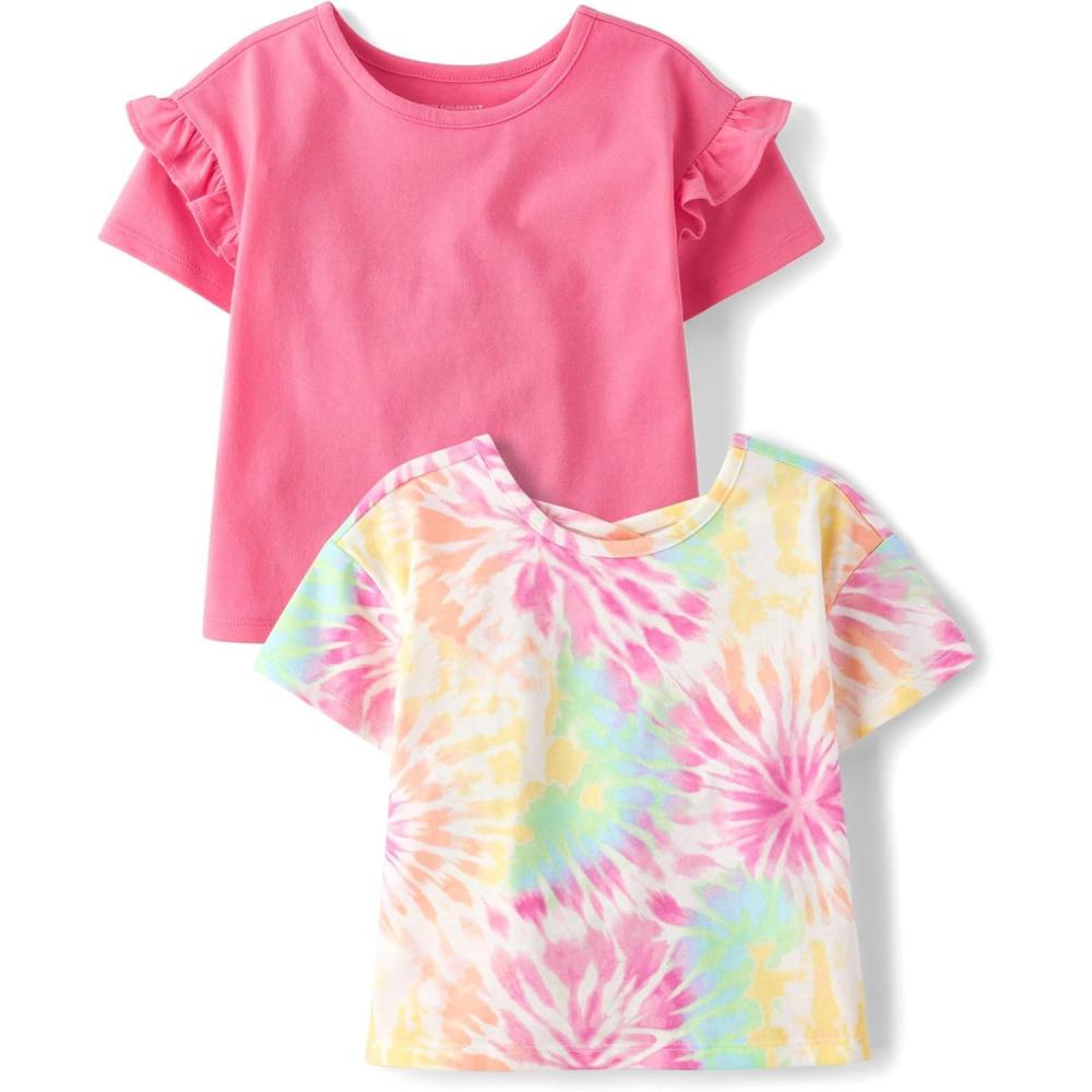 imageThe Childrens Place BabyGirls Everyday Casual Short Sleeve Knit ShirtsCosmos 2pack