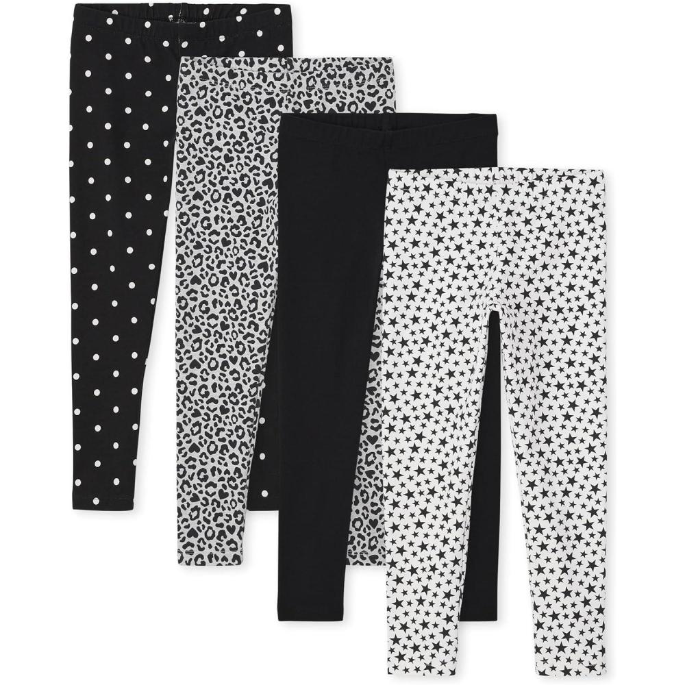 imageThe Childrens Place Big Girls Fashion Leggings Heather Grey 47827 Pack of 2 Large1012Dots Stars Solid Black Leopard Print 4pack