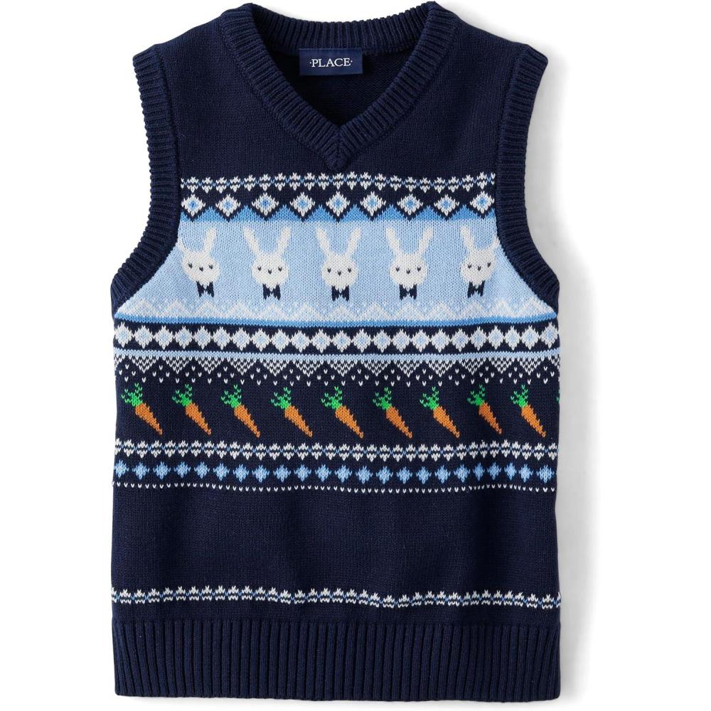 imageThe Childrens Place Boys Sweater VestEaster Bunny Striped Vest