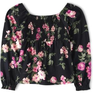 The Children’s Place Girls Long Sleeve Smocked Peplum Top(Black)