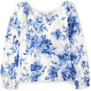 The Children’s Place Girls Long Sleeve Smocked Peplum Top(Watercolor Flowers)