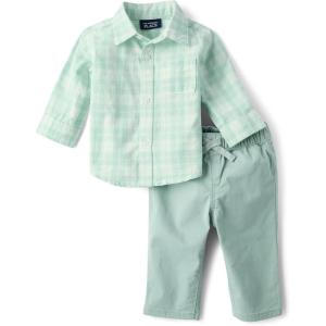 The Children’s Place baby-boys And Newborn Long Sleeve Top and Pants,2-piece Outfit Set(Mint Plaid)