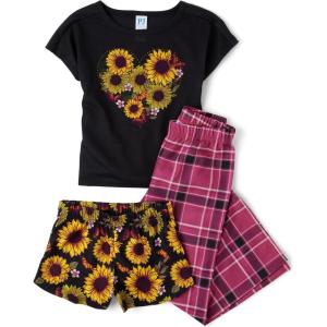 The Children’s Place girls Short Sleeve Top and Pants,2 Piece Pajama Set(Sunflower 3-pc)