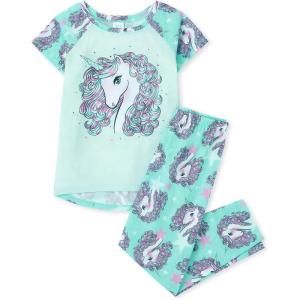 The Children’s Place girls Short Sleeve Top and Pants,2 Piece Pajama Set(Unicorn Graphic)