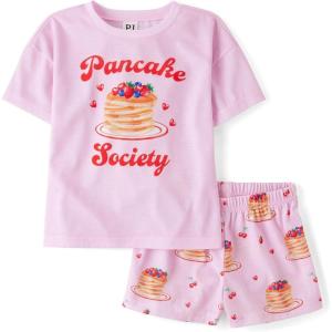 The Children’s Place girls Sleeve Top and Shorts,2 Piece Pajama Set(Pancake Society)