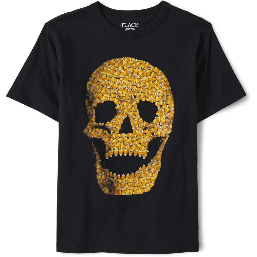 imageThe Childrens Place Boys All Holidays Short Sleeve Graphic TShirtstShirtHalloween Candy Skull
