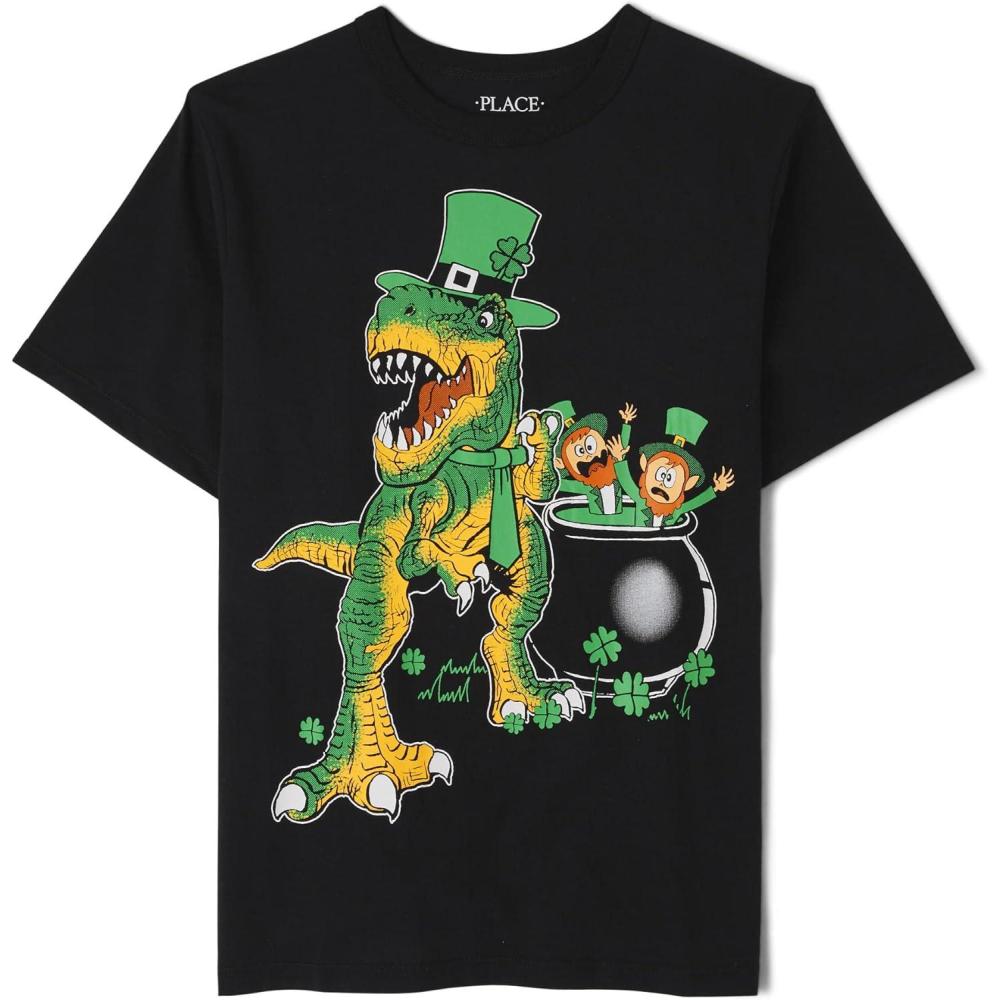 imageThe Childrens Place Boys All Holidays Short Sleeve Graphic TShirtstShirtSt Patricks Dino