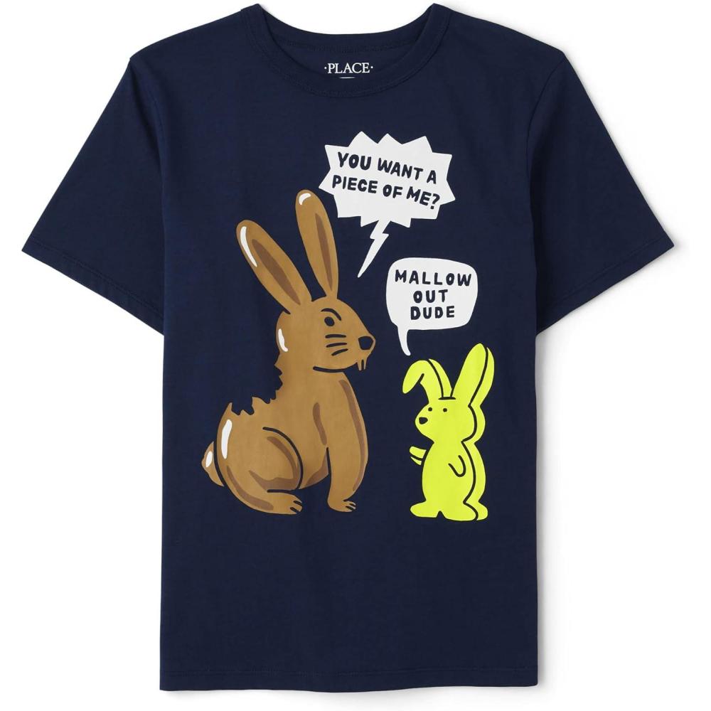 imageThe Childrens Place Boys Short Sleeve Graphic TShirt Seasonal Blue Egg Hunt Squad LargeEaster Bunny Humor