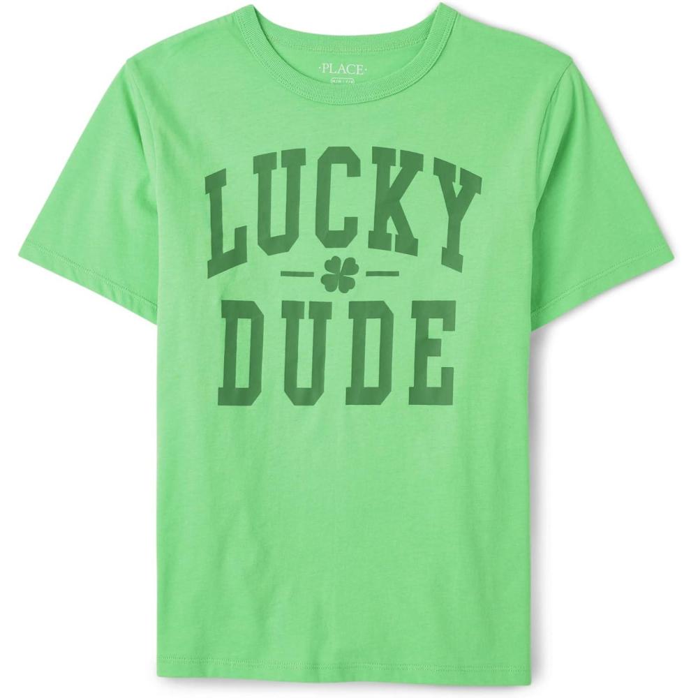 imageThe Childrens Place Boys Short Sleeve Graphic TShirt Seasonal Blue Egg Hunt Squad LargeSt Patricks Lucky Dude
