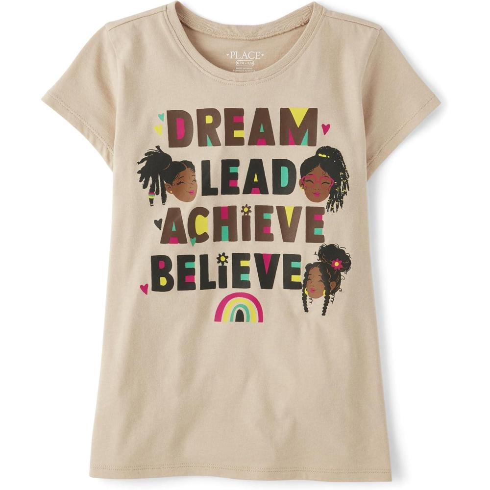 imageThe Childrens Place Girls Short Sleeve Graphic TShirtDream lead achieve believe