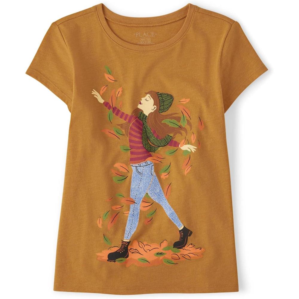 imageThe Childrens Place Girls Short Sleeve Graphic TShirtGirls Leaves