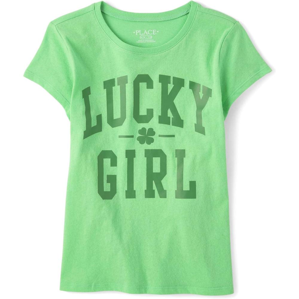 imageThe Childrens Place Girls Short Sleeve Graphic TShirtLucky Girl