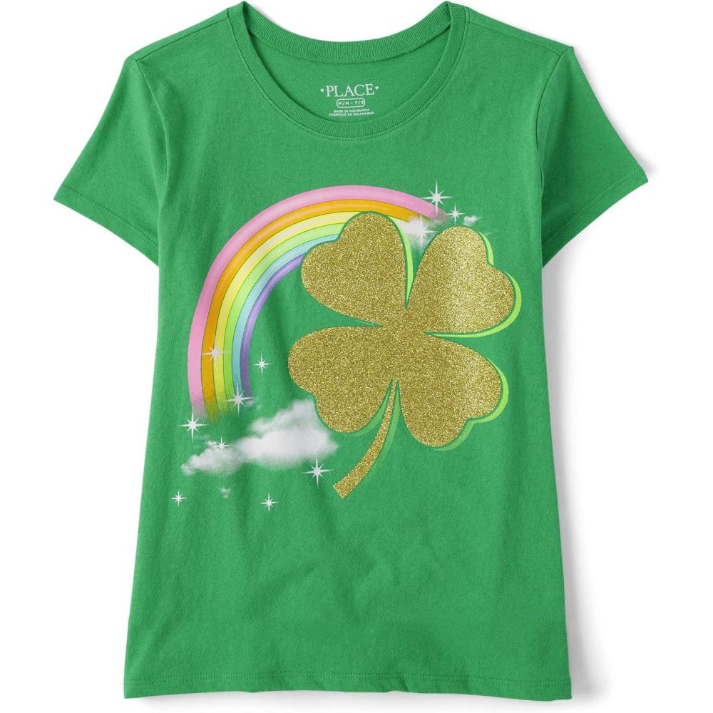imageThe Childrens Place Girls Short Sleeve Graphic TShirtSt Patricks Day Shamrock