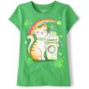 The Children’s Place Girls’ Short Sleeve Graphic T-Shirt(St Patrick’s Day Cat Drink)