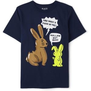 The Children’s Place Boys’ Short Sleeve Graphic T-Shirt Seasonal, Blue Egg Hunt Squad, Large(Easter Bunny Humor)