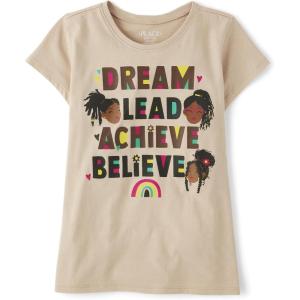 The Children’s Place Girls’ Short Sleeve Graphic T-Shirt(Dream lead achieve believe)