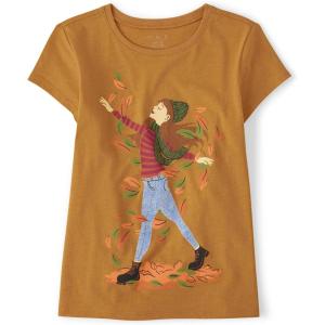The Children’s Place Girls’ Short Sleeve Graphic T-Shirt(Girls Leaves)