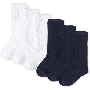 The Children’s Place girls Knee Socks Variety Pack(White/Tidal 6-pack)