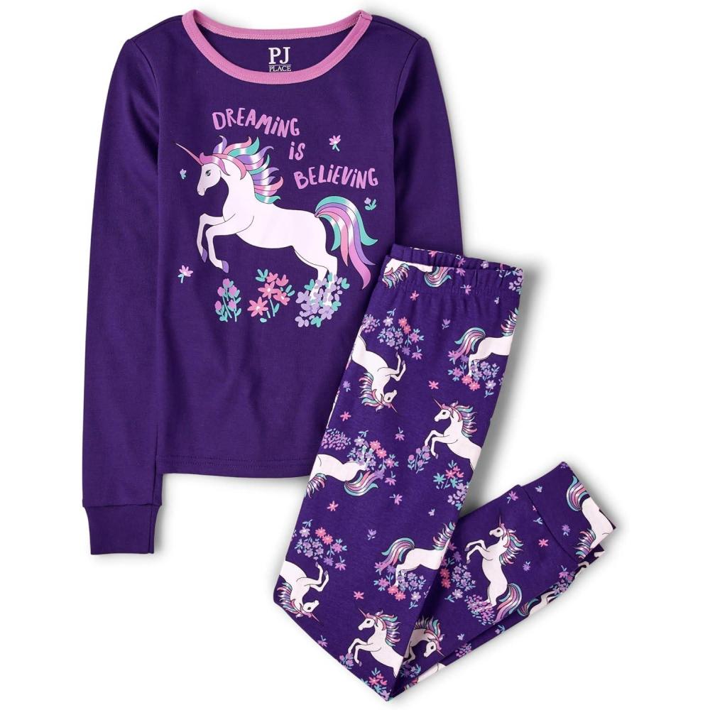 imageThe Childrens Place girls Long Sleeve Top and Pants Snug Fit 100 Cotton 2 Piece Pajama SetDreaming is Believing