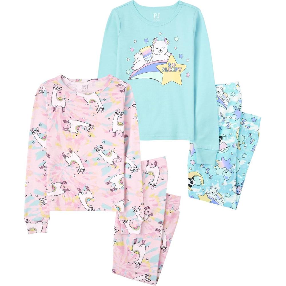 imageThe Childrens Place girls Long Sleeve Top and Pants Snug Fit 100 Cotton 2 Piece Pajama SetSo Sleepy 2pack