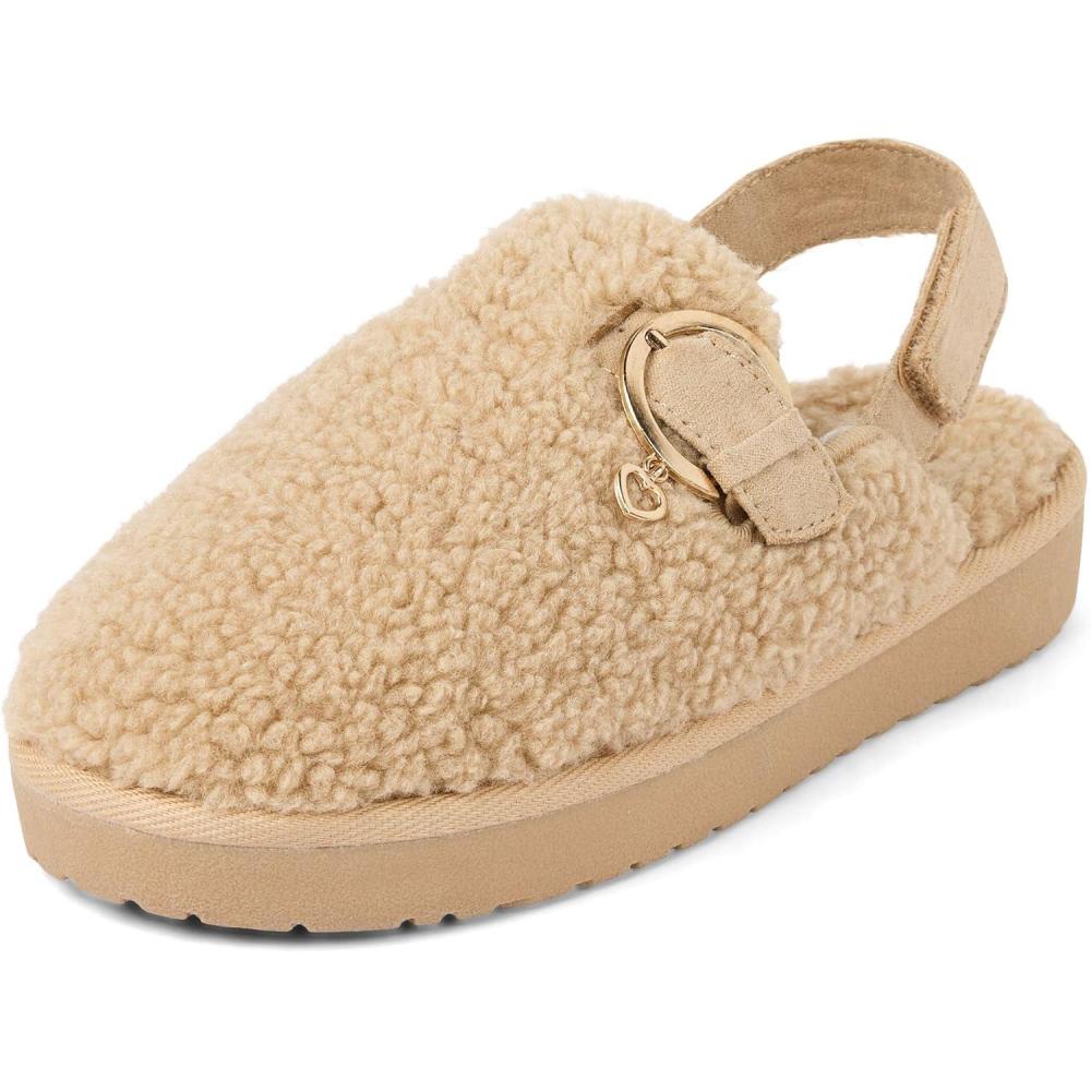 imageThe Childrens Place Girls Girls Comfy Slip on Clog with Backstrap Faux Fur LinedBrown