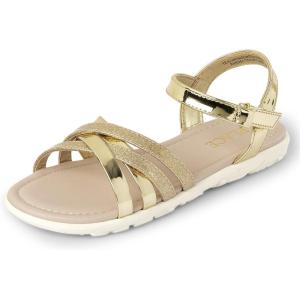 The Children’s Place Girls’ Adjustable Ankle Strap Flat Sandals(Gold Glitter Crisscross)