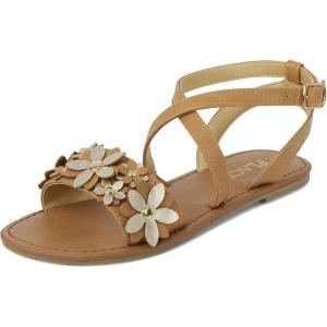 The Children’s Place Girls’ Adjustable Ankle Strap Flat Sandals(Tan Flower)