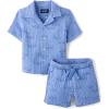 The Children’s Place Baby Boys’ And Toddler Gauze Short Sleeve Shirt and Shorts, 2 Piece Outfit(Light Blue Sharks)