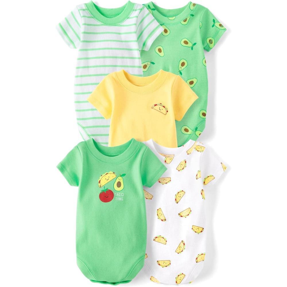 imageThe Childrens Place Baby Boys And Newborn Short Sleeve Bodysuits MultipacksFood 5pack