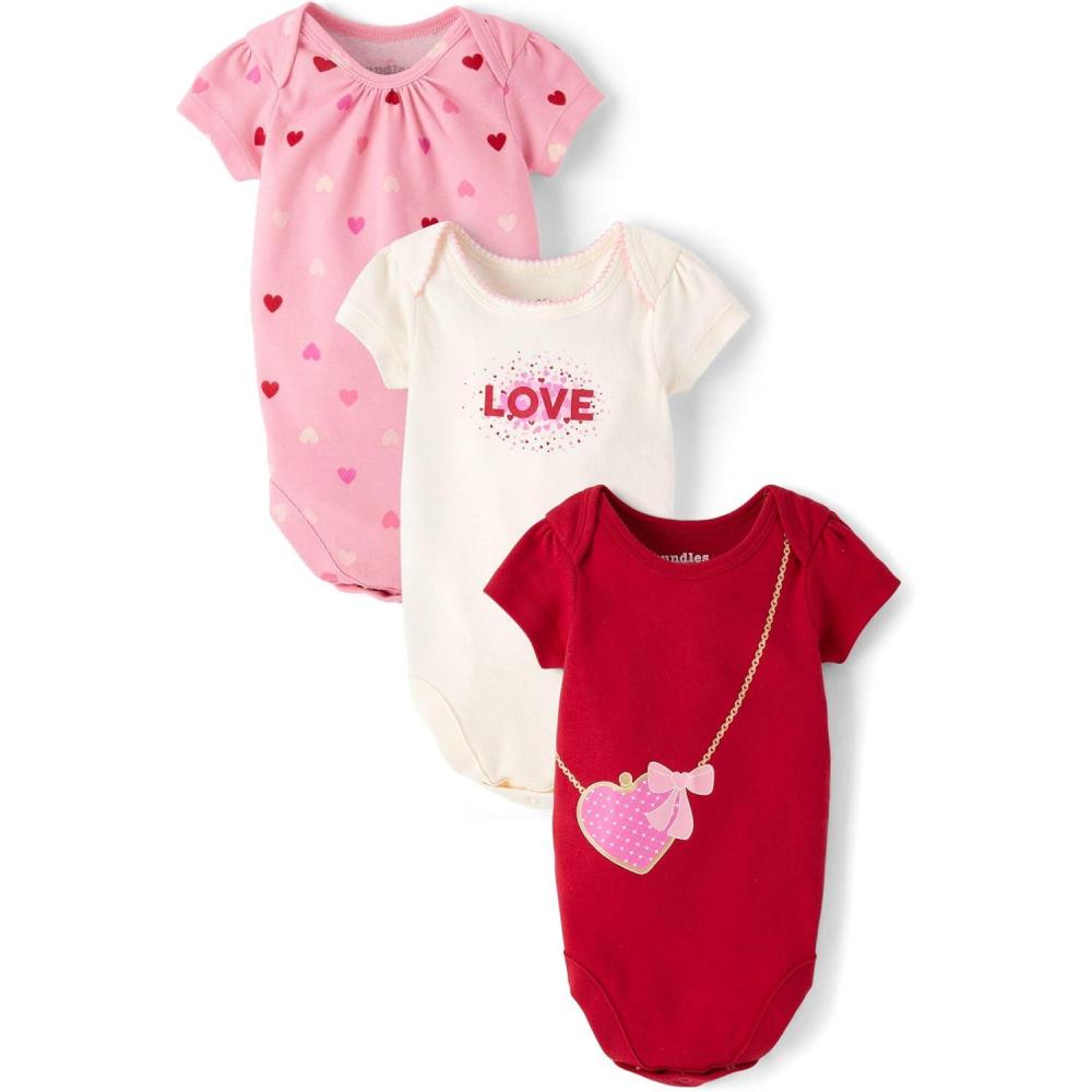 imageThe Childrens Place Baby Boys And Newborn Short Sleeve Bodysuits MultipacksPink Vday 3pack