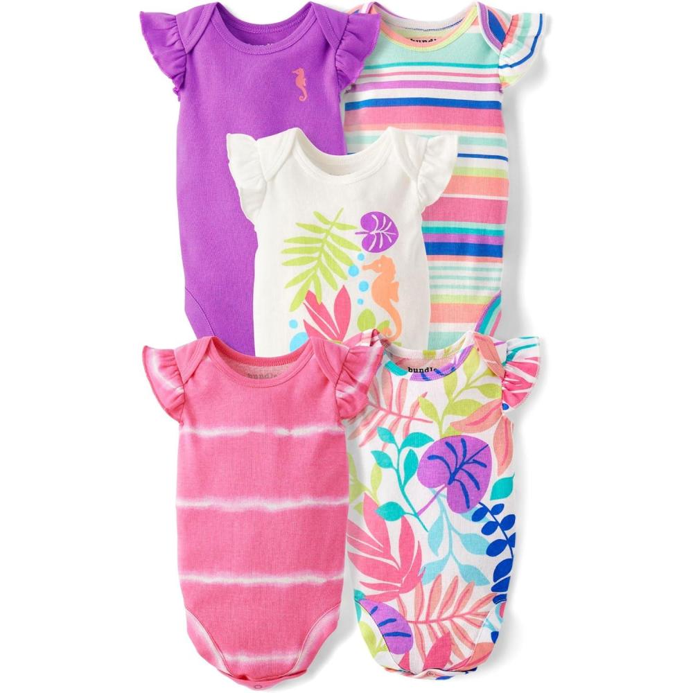 imageThe Childrens Place Baby Boys And Newborn Short Sleeve Bodysuits MultipacksSummer Stripe 5pack