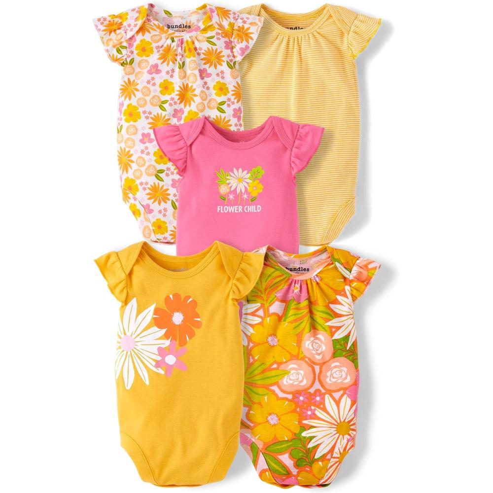imageThe Childrens Place Baby Boys And Newborn Short Sleeve Bodysuits MultipacksYellow Floral 5pack