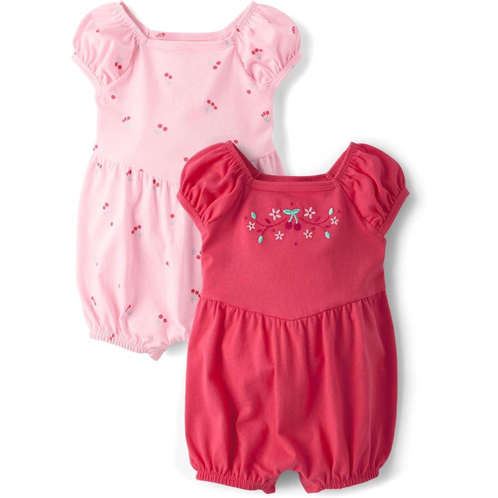 imageThe Childrens Place Baby Girls And Newborn Everyday Summer RompersCherriesPink 2pack