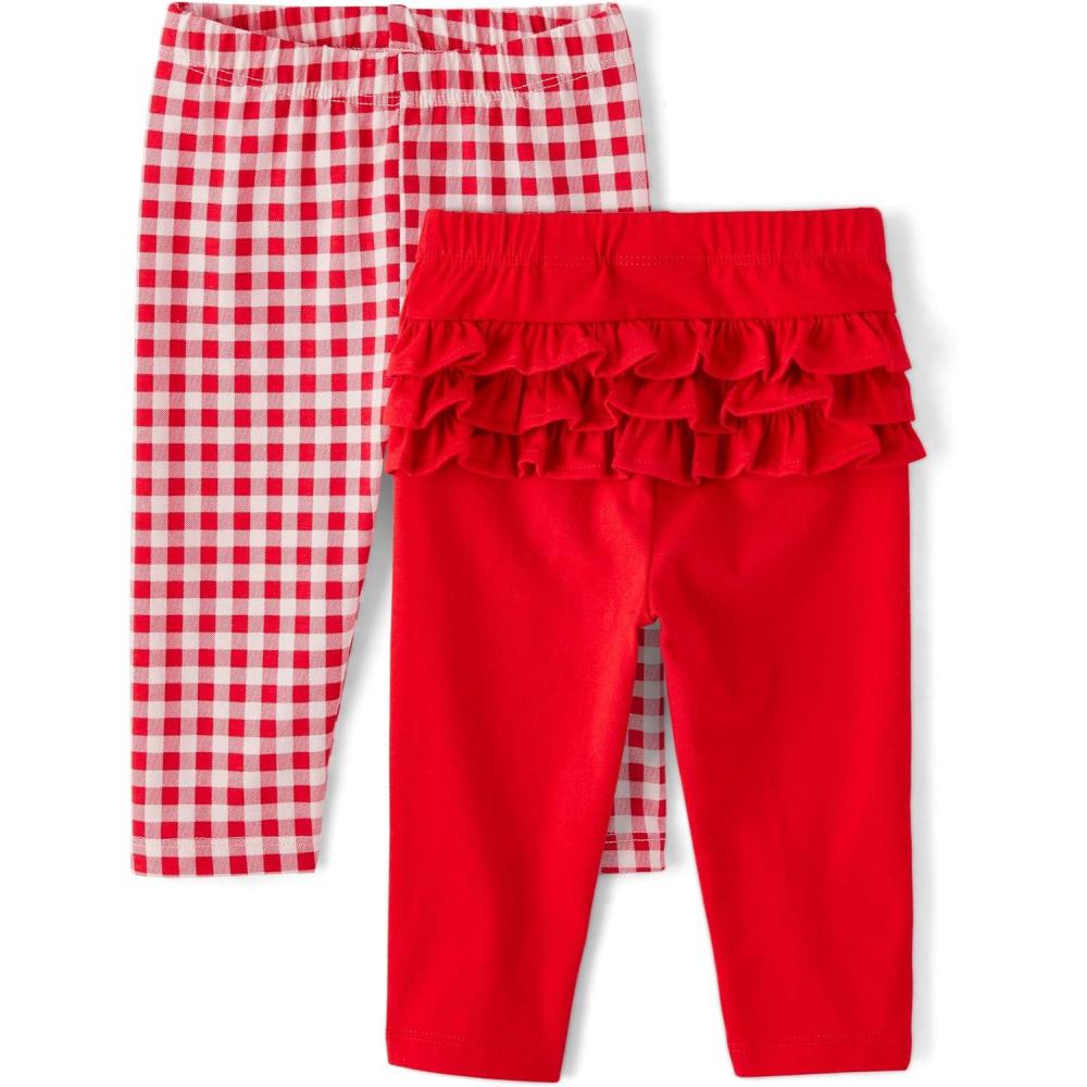 imageThe Childrens Place Baby Girls and Newborn Pull on PantsRed GinghamRed Ruffle 2pack