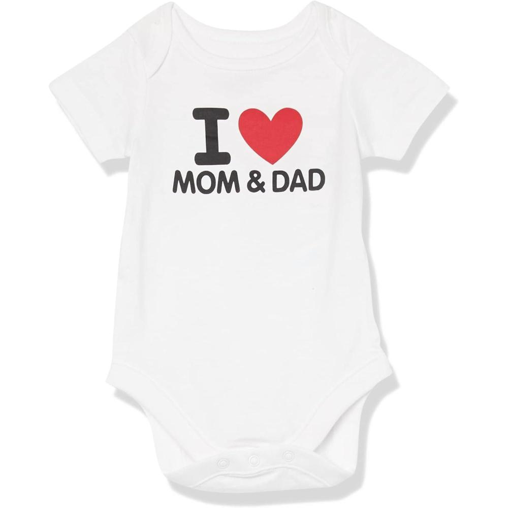 imageThe Childrens Place Baby Short Sleeve 100 Cotton Onesie BodysuitsI Heart Mom and Dad