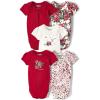 The Children’s Place Baby Boys’ And Newborn Short Sleeve Bodysuits, Multipacks(Red Floral 5-pack)