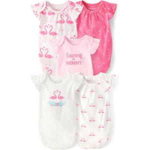 The Children’s Place Baby Boys’ And Newborn Short Sleeve Bodysuits, Multipacks(Flamingo 5-pack)