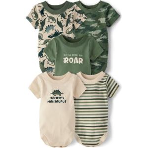 The Children’s Place Baby Boys’ And Newborn Short Sleeve Bodysuits, Multipacks(Greenwich Dino 5-pack)