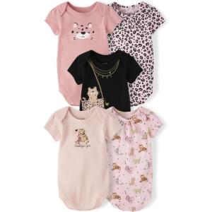 The Children’s Place Baby Boys’ And Newborn Short Sleeve Bodysuits, Multipacks(Leopard 5-pack)