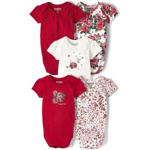 The Children’s Place Baby Boys’ And Newborn Short Sleeve Bodysuits, Multipacks(Red Floral 5-pack)