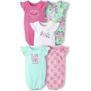 The Children’s Place Baby Boys’ And Newborn Short Sleeve Bodysuits, Multipacks(Rose Floral 5-pack)