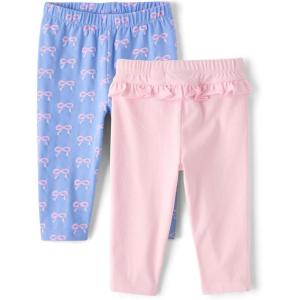 The Children’s Place Baby Girls’ and Newborn Pull on Pants(Bows/Pink Ruffle 2-pack)