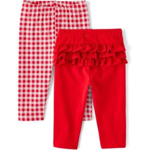 The Children’s Place Baby Girls’ and Newborn Pull on Pants(Red Gingham/Red Ruffle 2-pack)