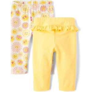 The Children’s Place Baby Girls’ and Newborn Pull on Pants(Sun/Yellow Ruffle 2-pack)